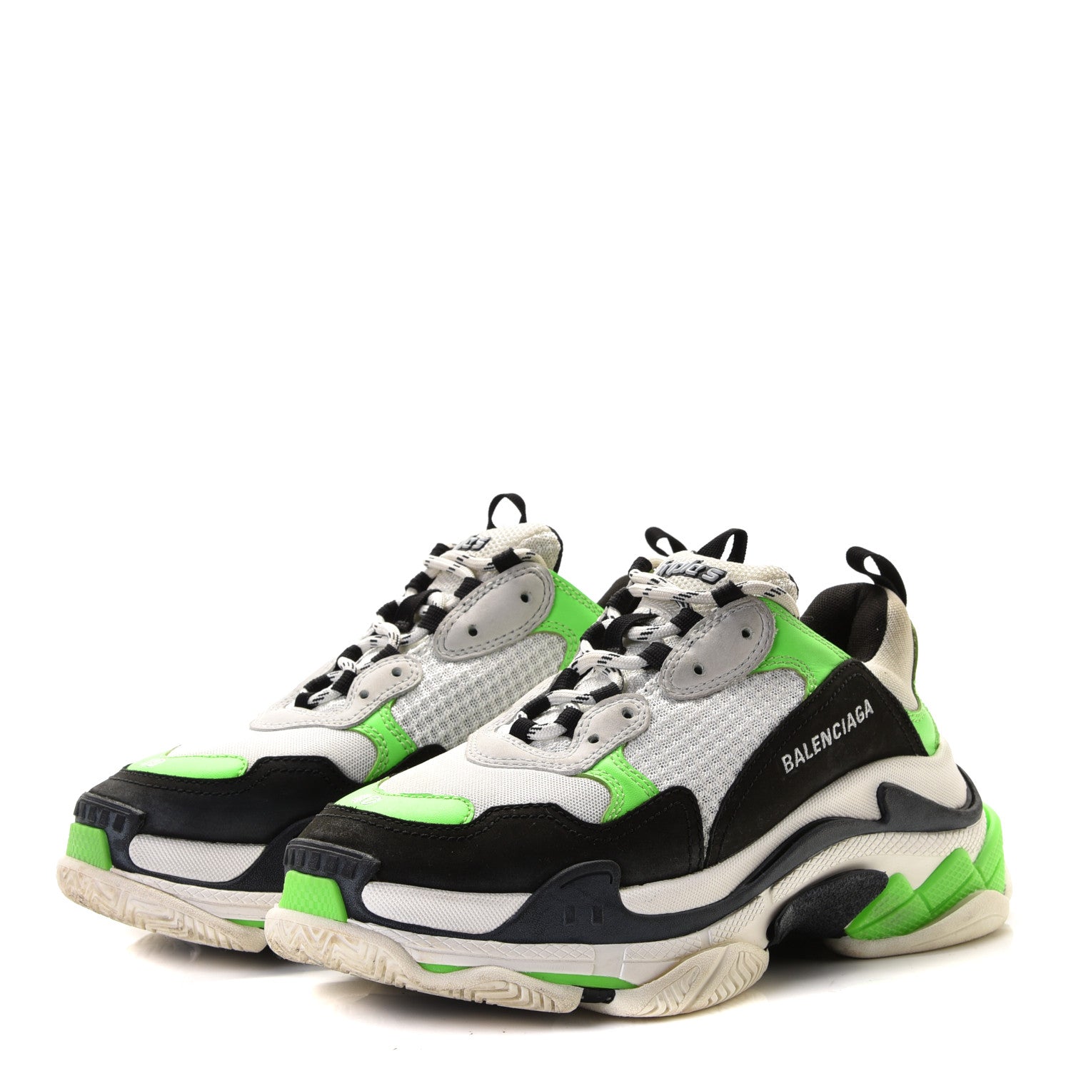 Balenciaga Fabric Mesh Mens Triple S Sneakers 40 White Green Fluo Black 2 of 13