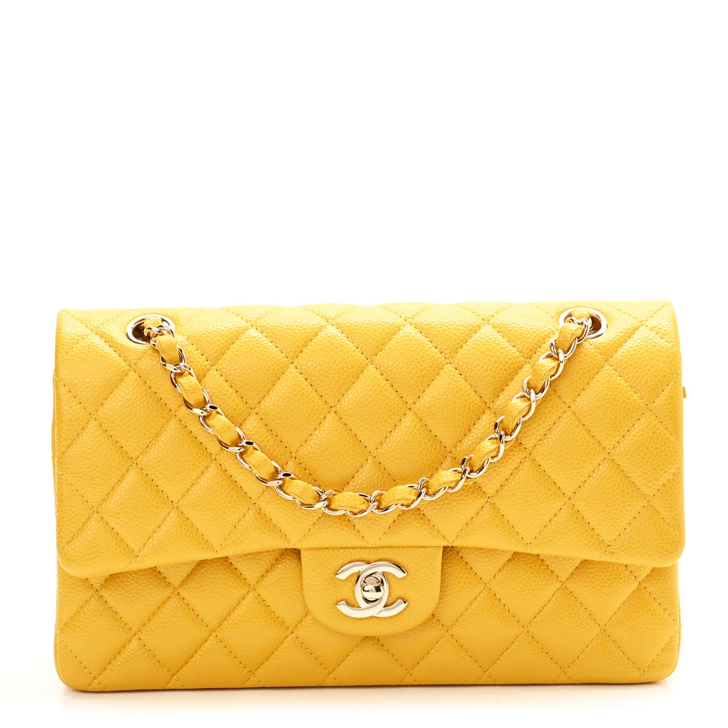 Caviar Quilted Medium Double Flap Yellow