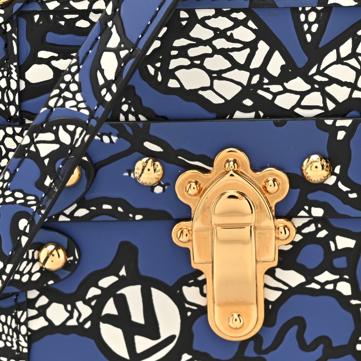 Louis Vuitton Calfskin Lace Flower Inlay Petite Malle Navy Black 8 of 14