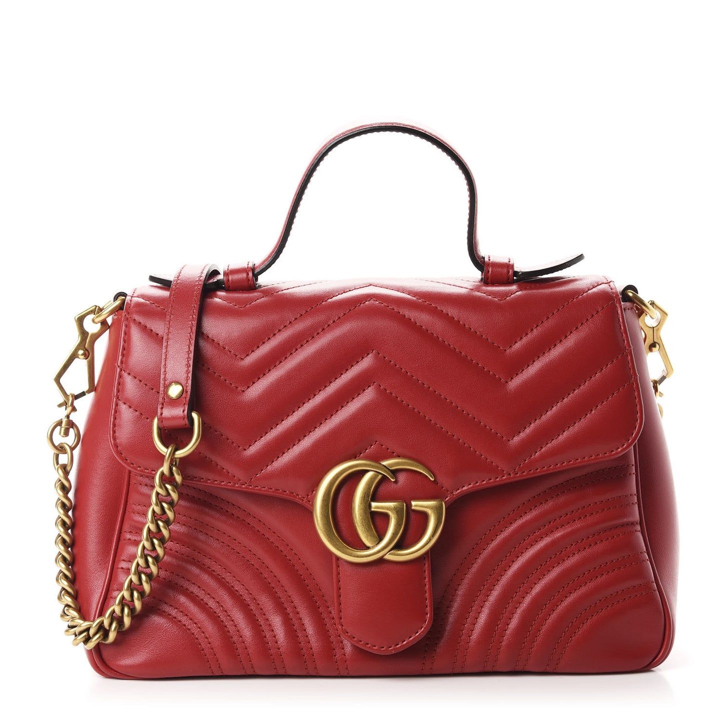 Calfskin Matelasse Small GG Marmont Top Handle Shoulder Bag Hibiscus Red
