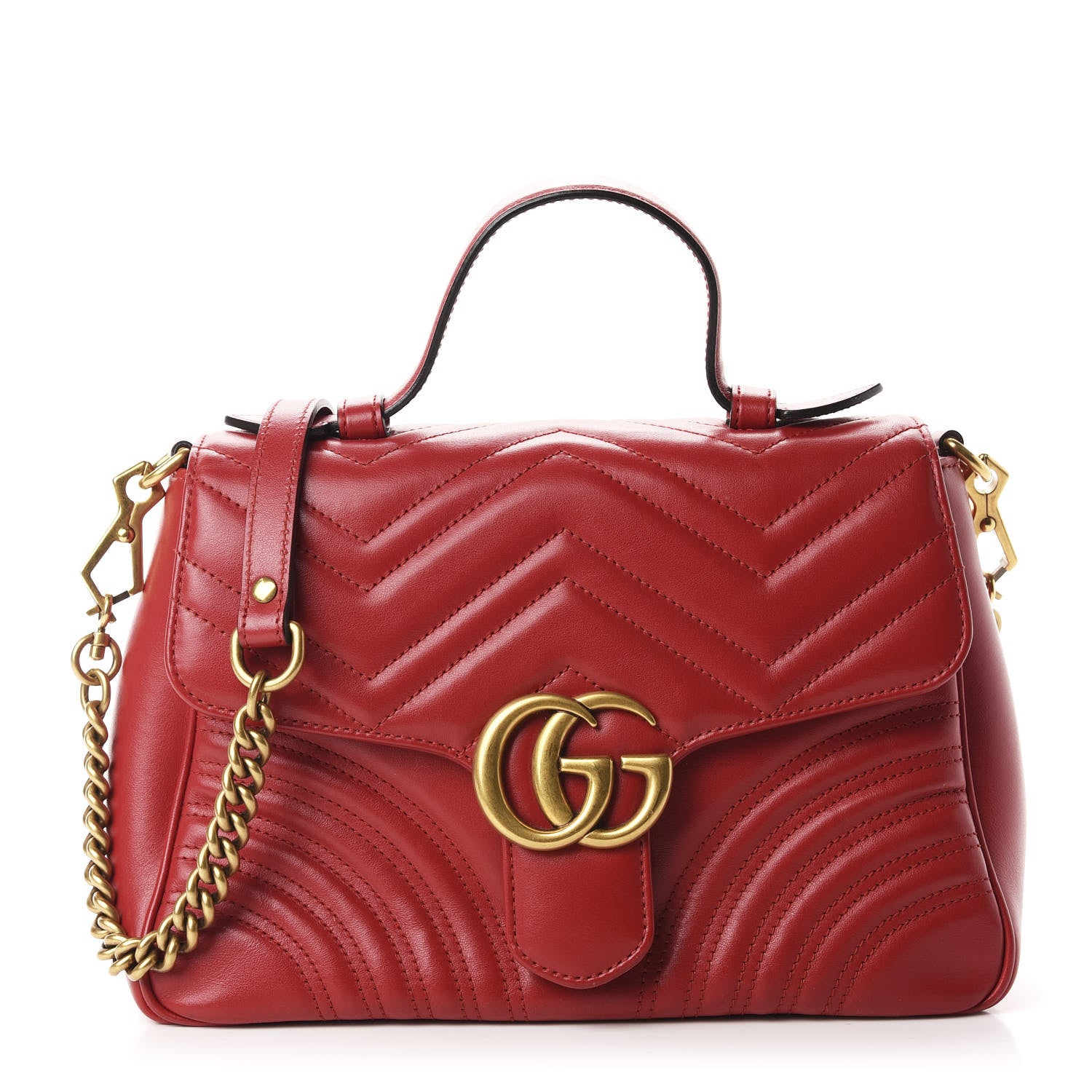 Gucci Calfskin Matelasse Small GG Marmont Top Handle Shoulder Bag Hibiscus Red 1 of 10