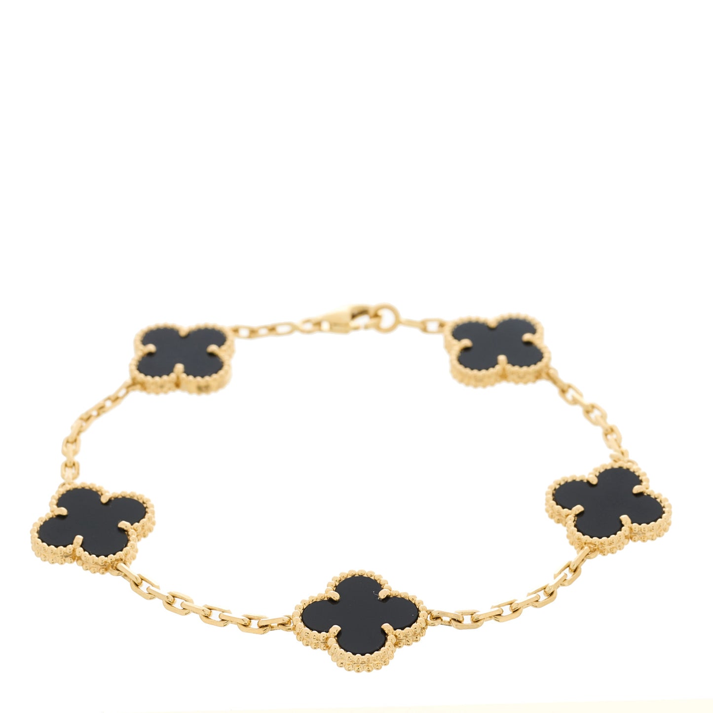 18K Yellow Gold Black Onyx 5 Motifs Vintage Alhambra Bracelet