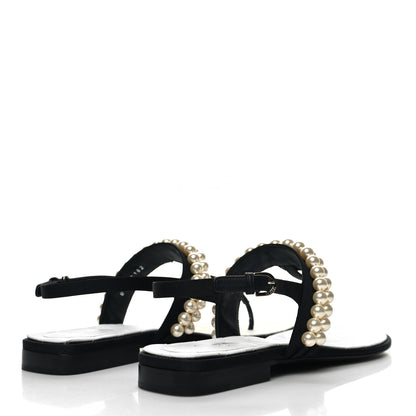 Chanel Grosgrain Pearl CC Sandals 40.5 Black 4 of 9