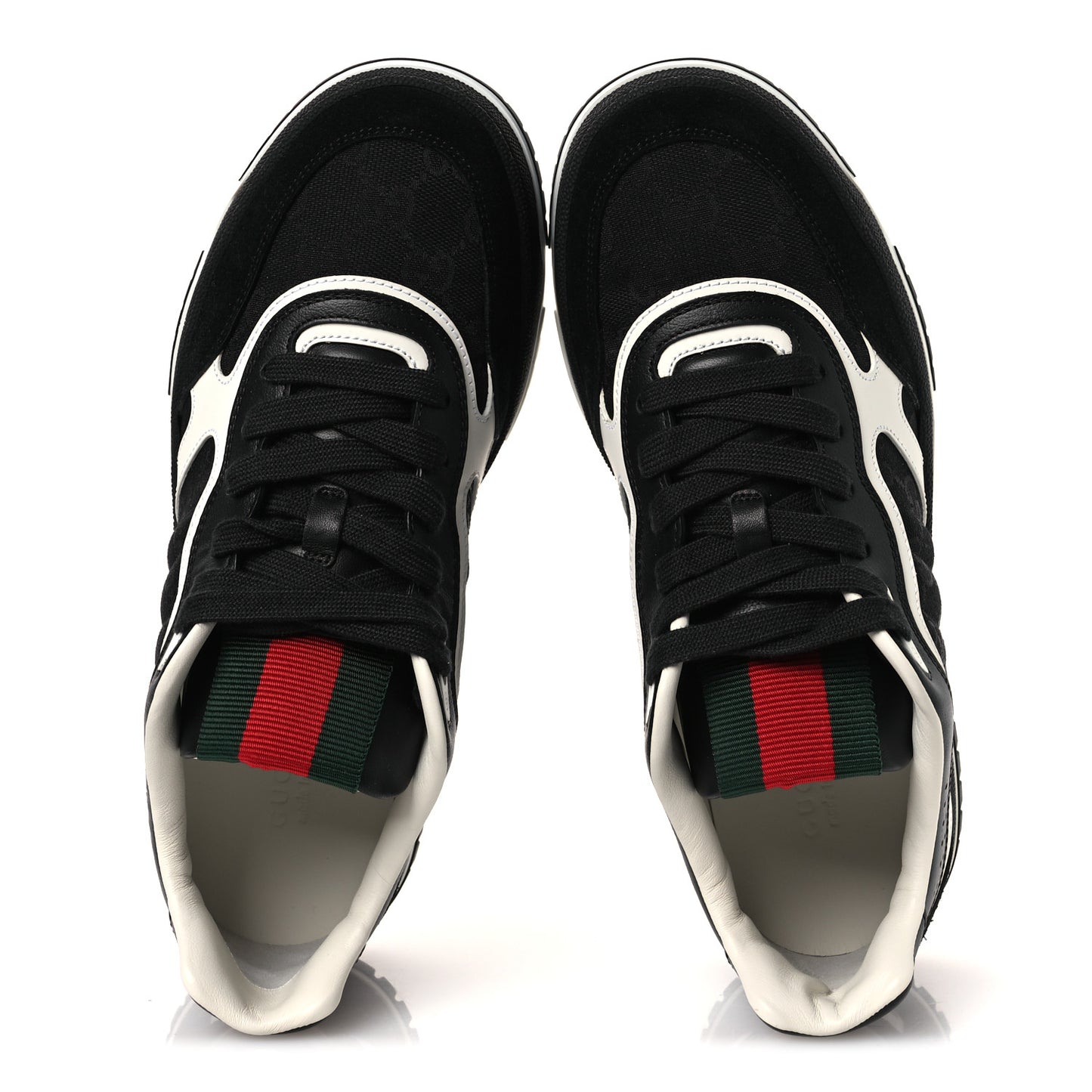 Calfskin Suede GG Monogram Re-Web Womens Sneakers 38 White Black