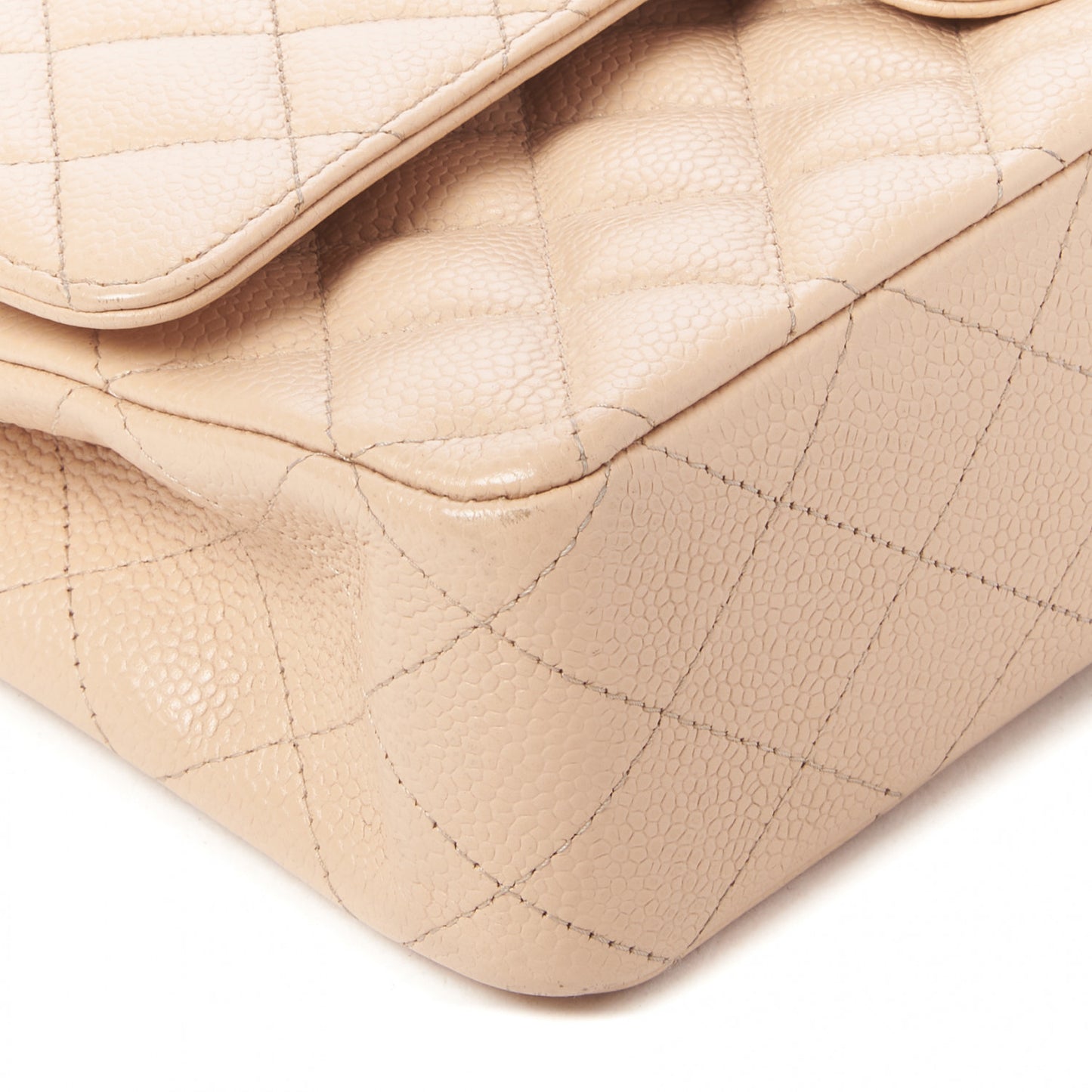 Caviar Quilted Medium Double Flap Beige Clair