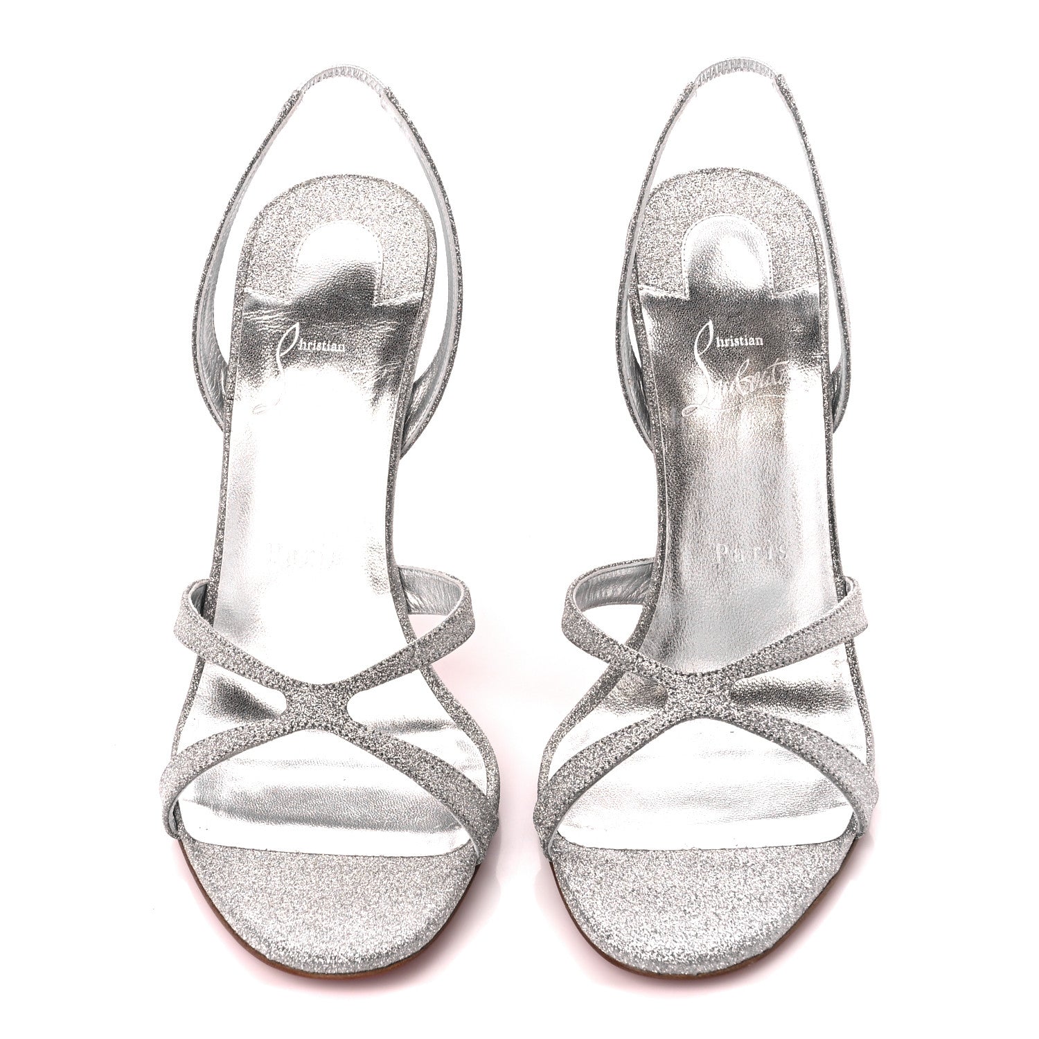 Christian Louboutin Glitter Emilie 100 Slingback Sandals 40.5 Silver 2 of 8
