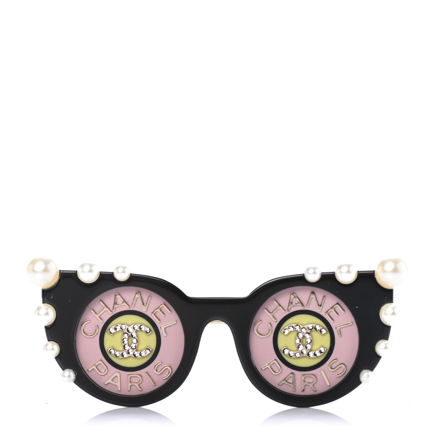 Chanel Metal Resin Crystal Pearl Sunglass Brooch Gold Black Pink Pearly White 1 of 4