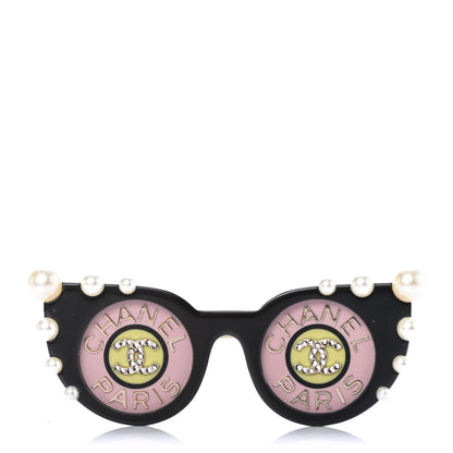 Chanel Metal Resin Crystal Pearl Sunglass Brooch Gold Black Pink Pearly White 1 of 4