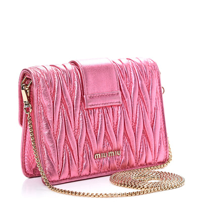 Miu Miu Metallic Nappa Matelasse Crystal Embellished Lady Crossbody Pink 2 of 12