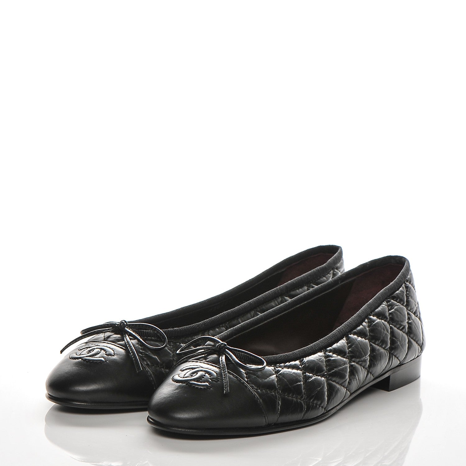 Chanel Aged Calfskin Quilted CC Cap Toe Ballerina Flats 37.5 Black 3 of 8