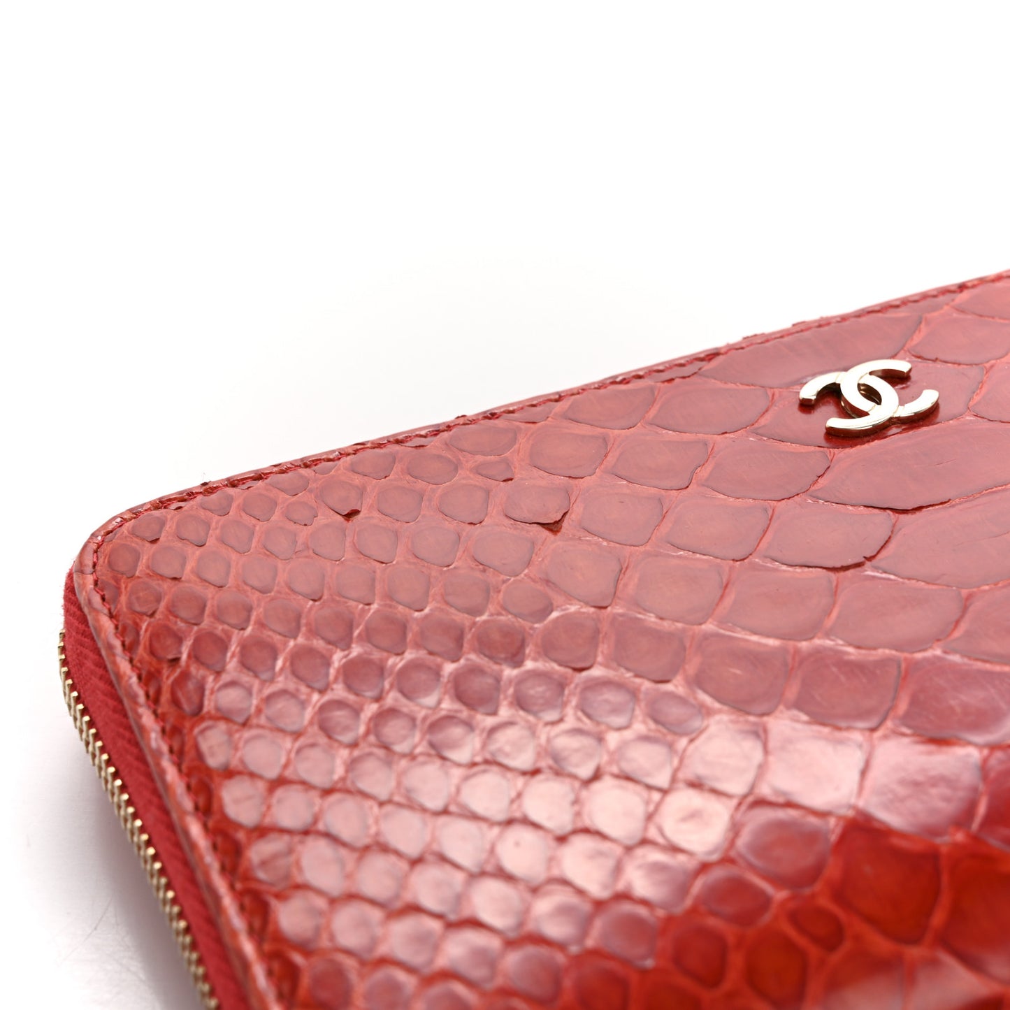 Snakeskin Large Gusset Zip Around Wallet Red