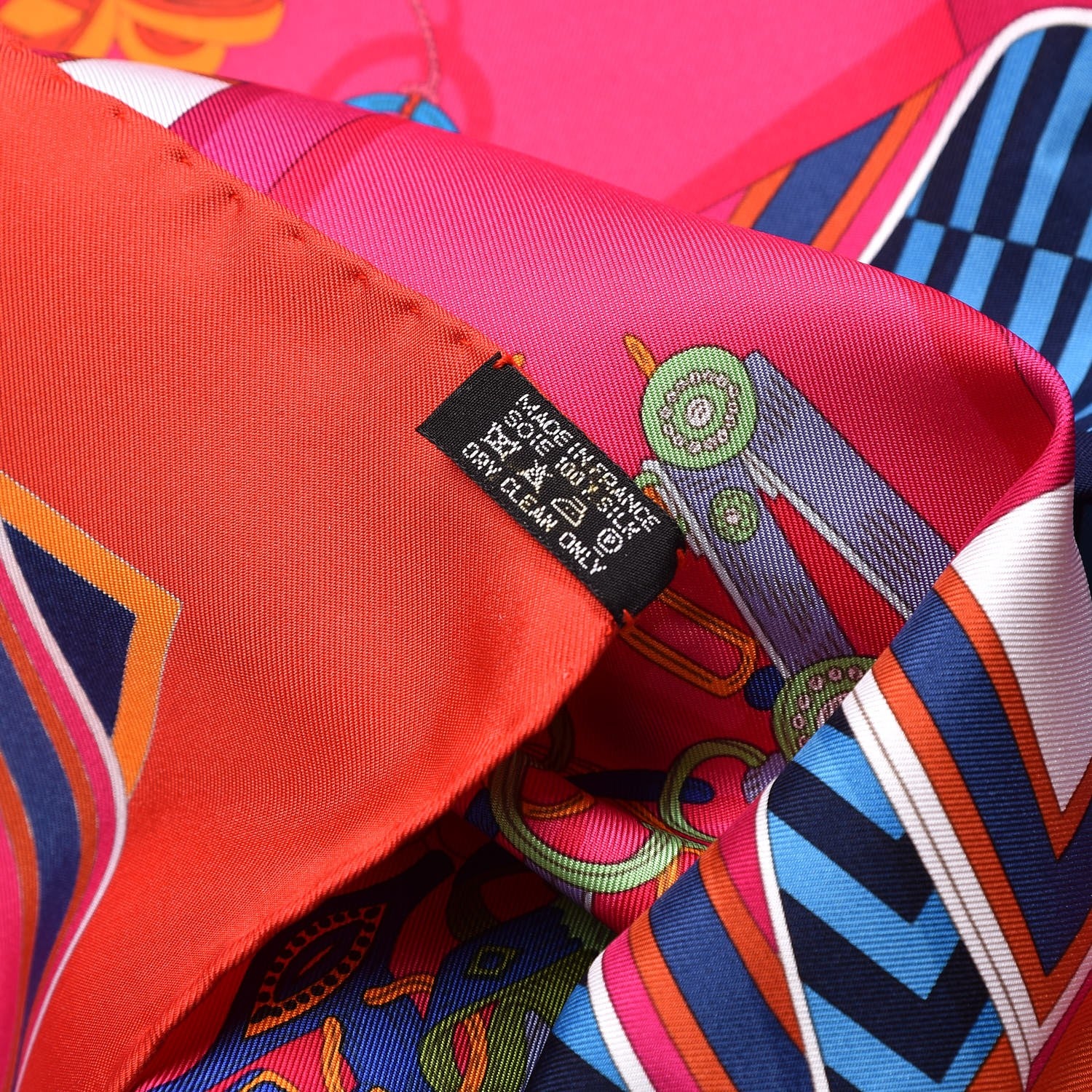 Hermes Silk Bouquets Sellier Scarf 90 Rouge Fuchsia Bleu 4 of 4