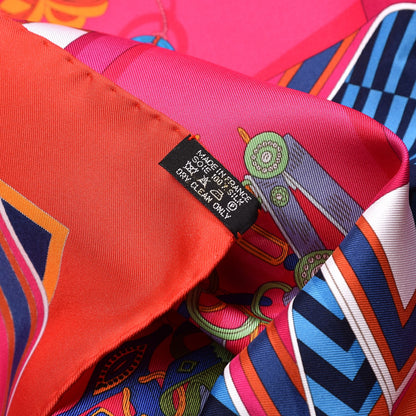 Hermes Silk Bouquets Sellier Scarf 90 Rouge Fuchsia Bleu 4 of 4