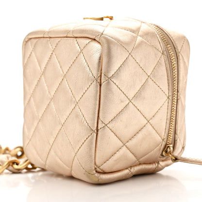 Chanel Metallic Lambskin Quilted Cube Chain Wristlet Case Gold 10 of 13