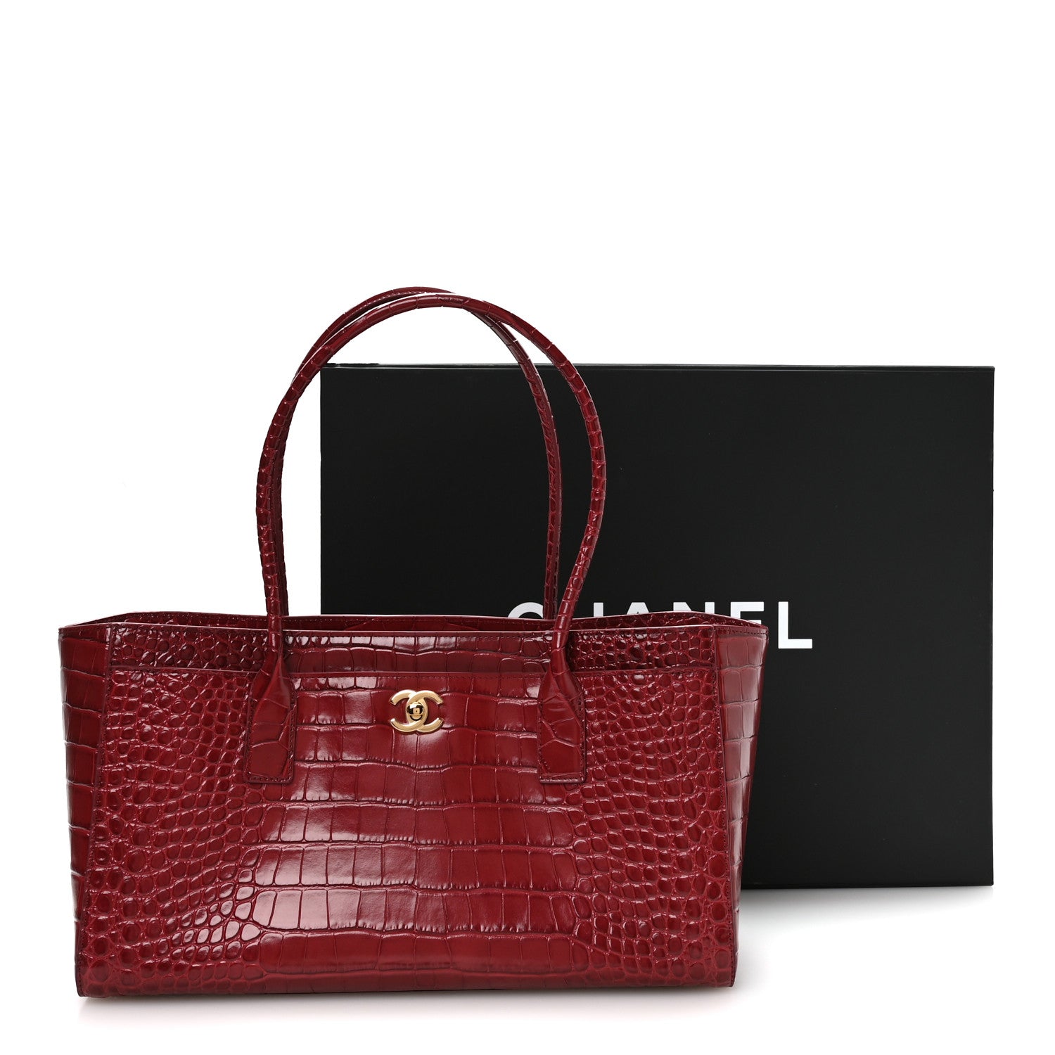 Chanel Calfskin Crocodile Embossed Archetype Small Shopping Tote Burgundy 11 of 11