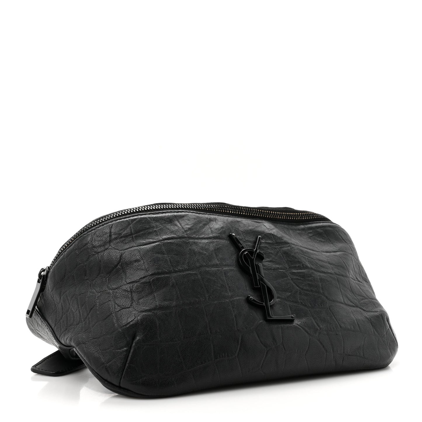 Calfskin Crocodile Embossed Monogram Belt Bag Black