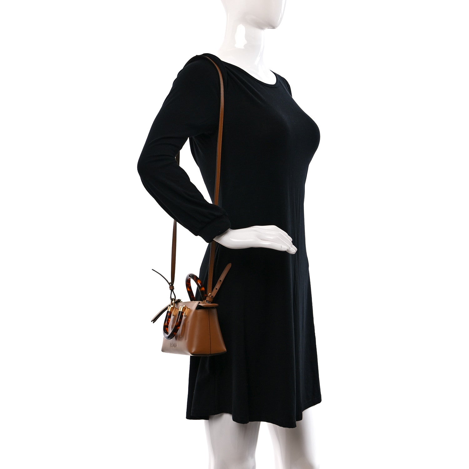 Fendi Vitello King Plexiglass Logo Embossed Mini By The Way Top Handle Boston Bag Caramello 2 of 9