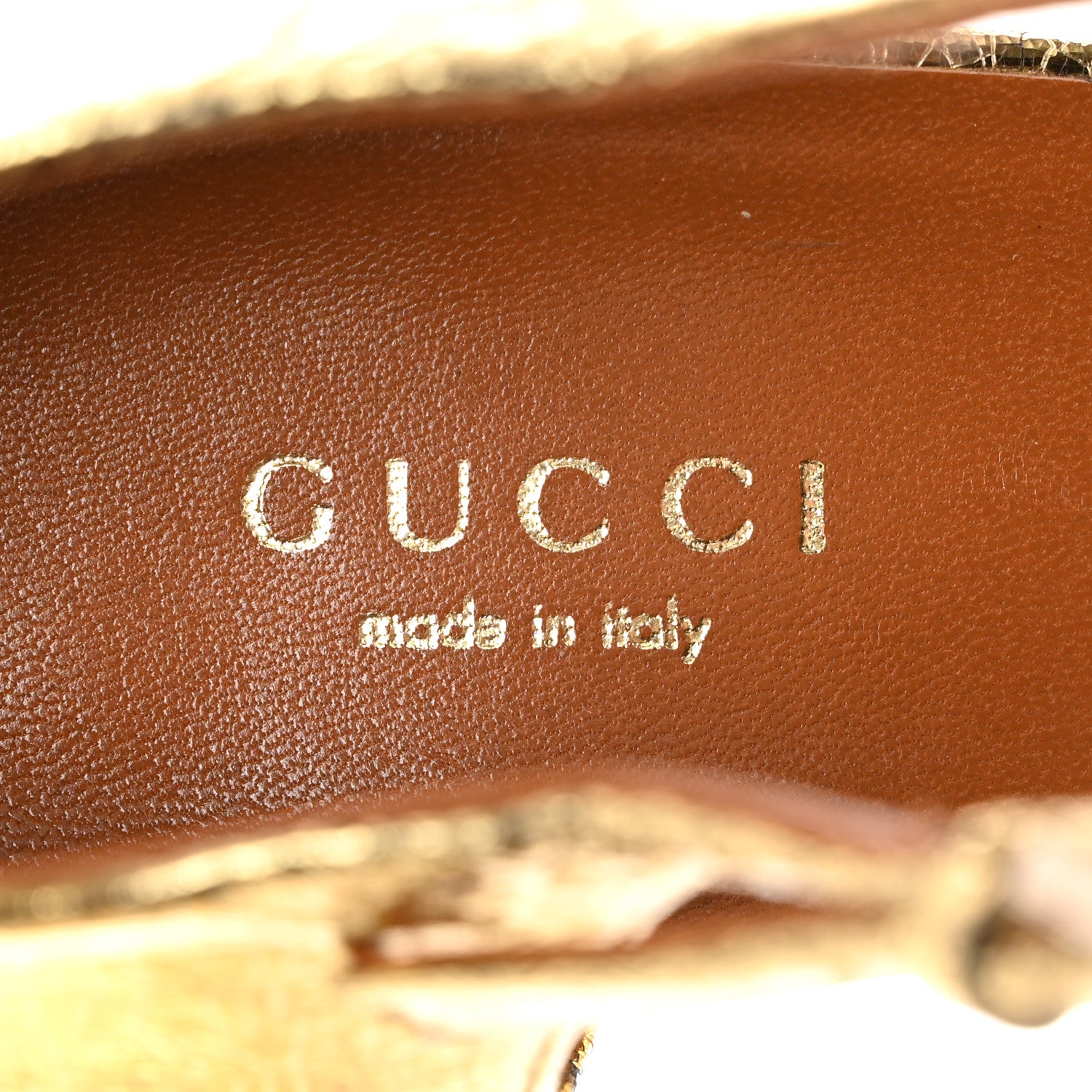Gucci Metallic Calfskin Open Toe Ankle Strap Pumps 38 Gold 6 of 11
