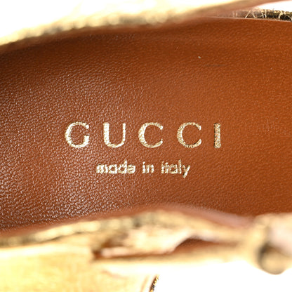 Gucci Metallic Calfskin Open Toe Ankle Strap Pumps 38 Gold 6 of 11