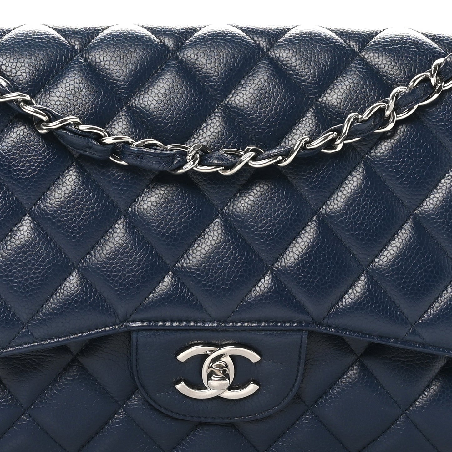 Caviar Quilted Jumbo Double Flap Navy Blue
