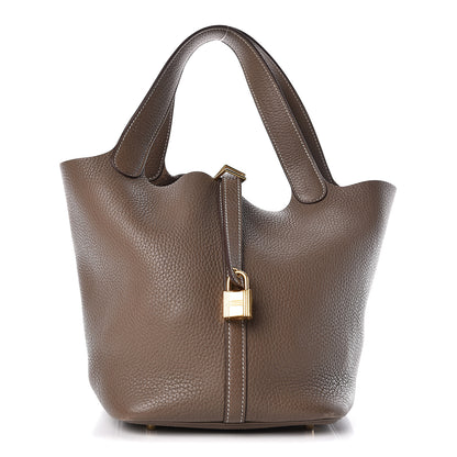 Hermes Taurillon Clemence Picotin Lock 22 MM Etoupe 1 of 10