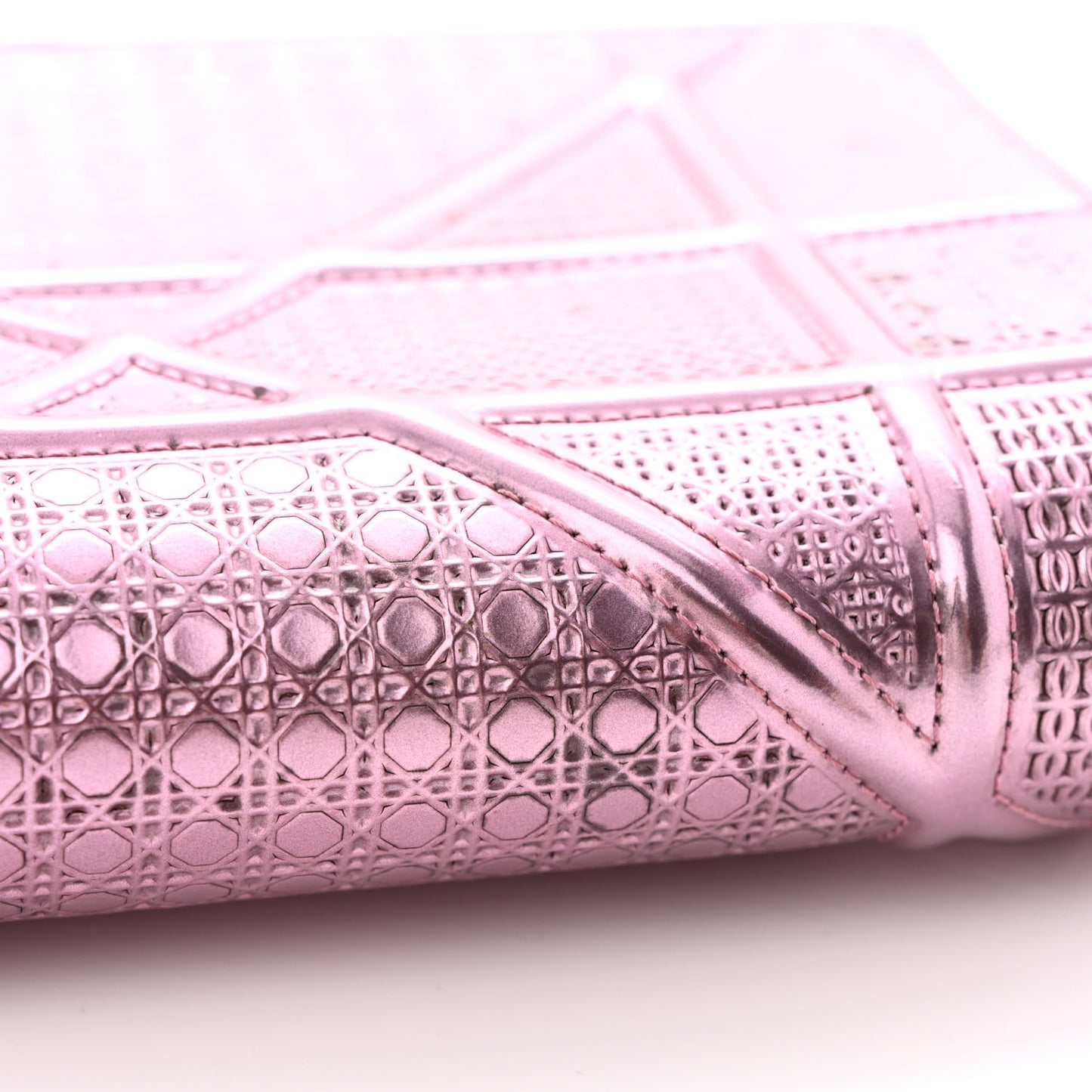 Metallic Patent Micro-Cannage Diorama Wallet on Chain Pouch Pink