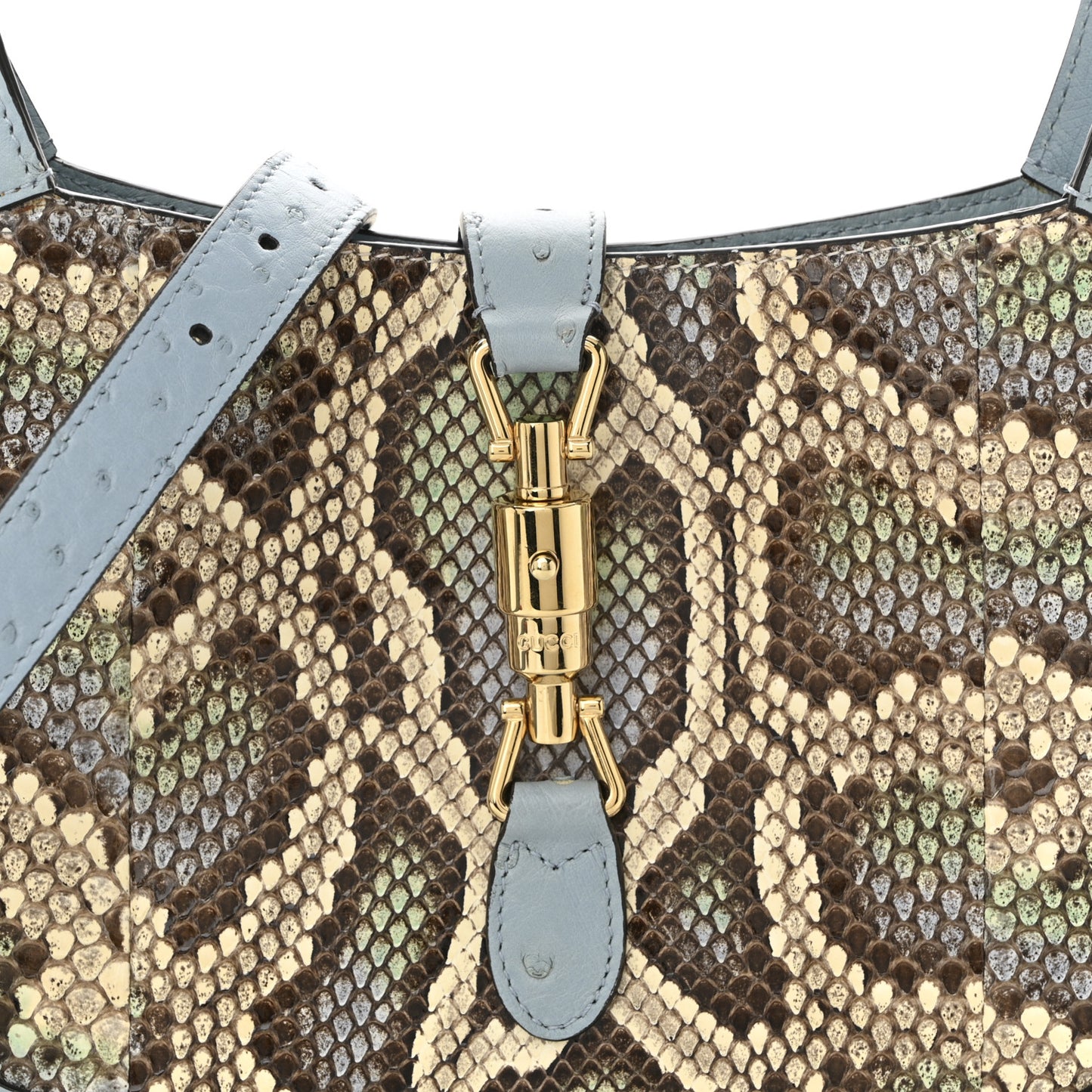 Snakeskin Ostrich Calfskin Small Jackie 1961 Hobo Blue Multicolor