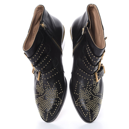 Chloe Nappa Sheepskin Studded Susanna Ankle Boots 35 Black Gold 15 of 15