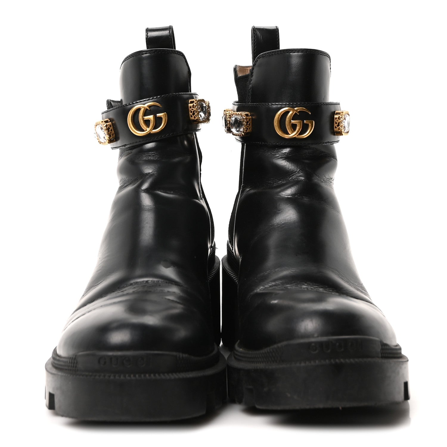 Gucci Calfskin Crystal GG Trip Chelsea Ankle Boots 38 Black 6 of 18