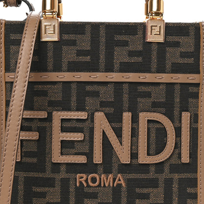Fendi Fabric Jacquard Vitello Grace FF 1974 Logo Mini Sunshine Shopper Tobacco Moro Sand 8 of 10