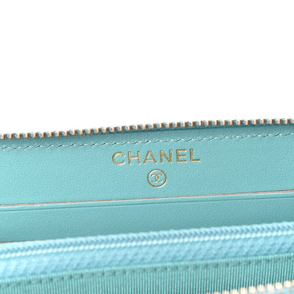 Chanel Caviar Chevron Quilted Small Zip Around Wallet Green 6 of 9