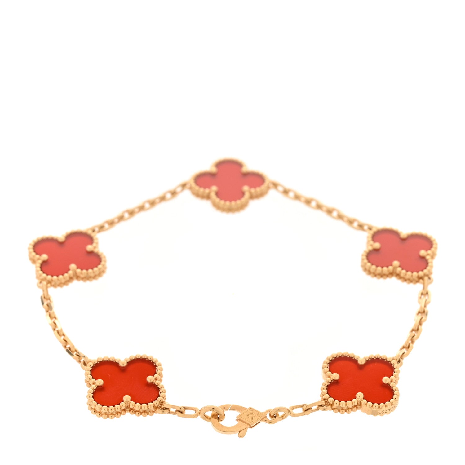 Van Cleef & Arpels 18K Yellow Gold Carnelian 5 Motifs Vintage Alhambra Bracelet 2 of 6