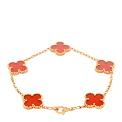 Van Cleef & Arpels 18K Yellow Gold Carnelian 5 Motifs Vintage Alhambra Bracelet 2 of 6