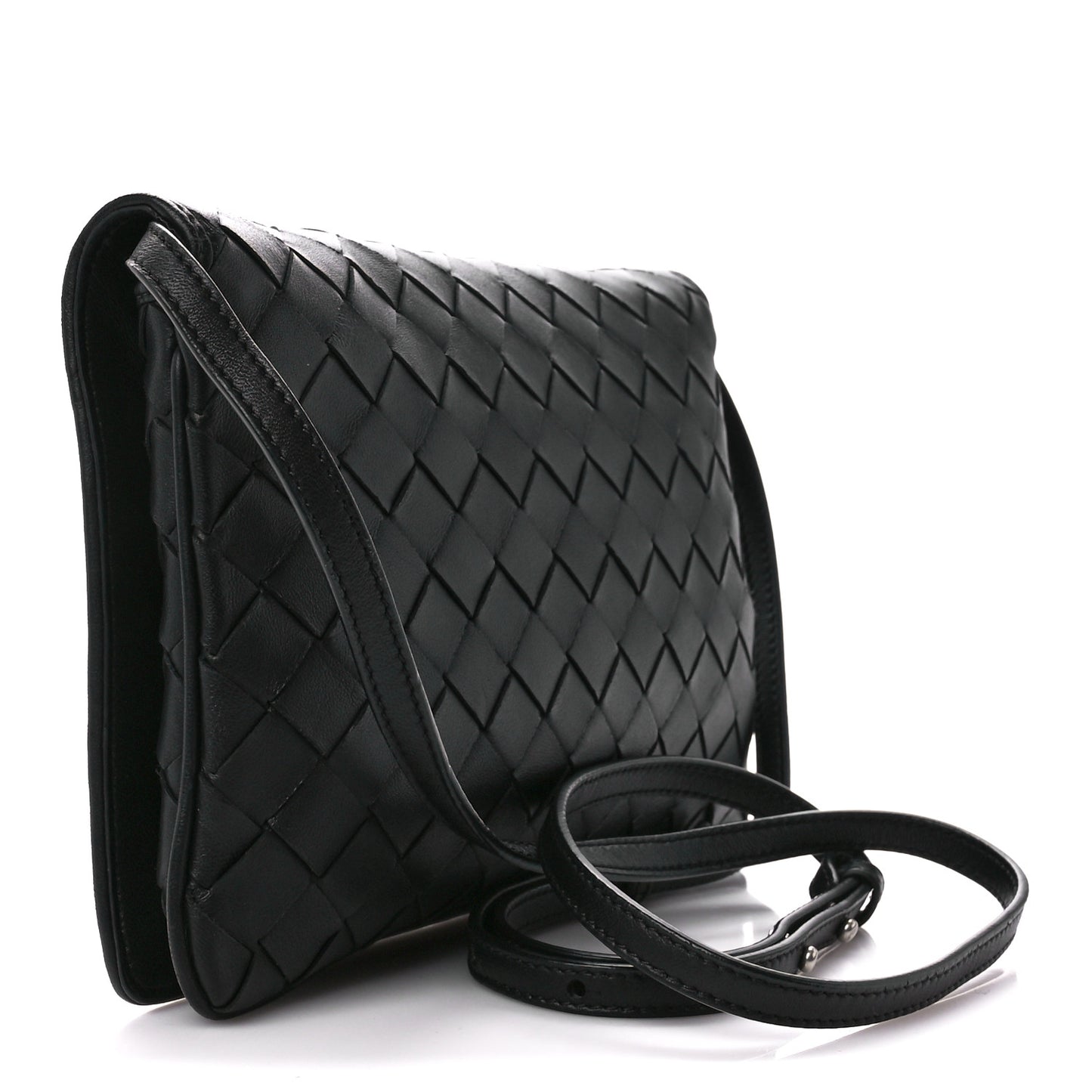 Nappa Intrecciato Crossbody Messenger Flap Black