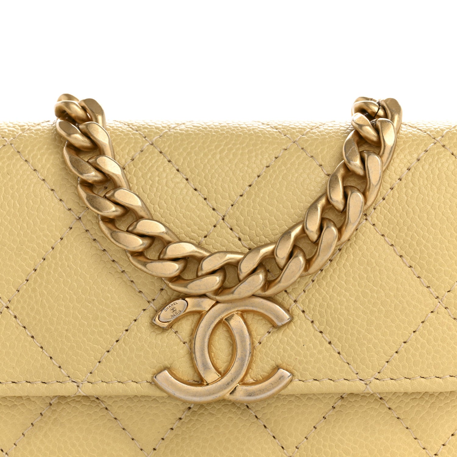 Chanel Shiny Caviar Quilted Chain Melody Card Holder On Chain Yellow 9 of 16