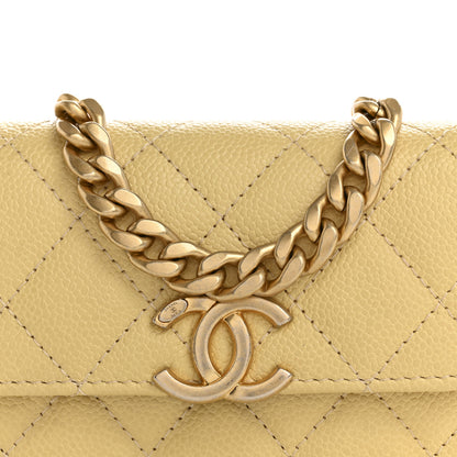 Chanel Shiny Caviar Quilted Chain Melody Card Holder On Chain Yellow 9 of 16