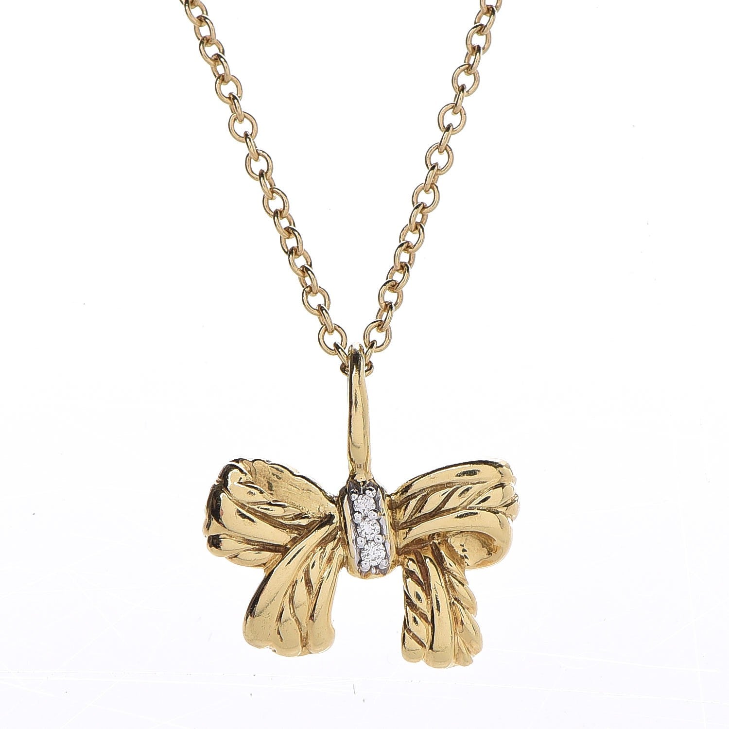 David Yurman 18K Yellow Gold Diamond Bow Pendant Necklace 4 of 6