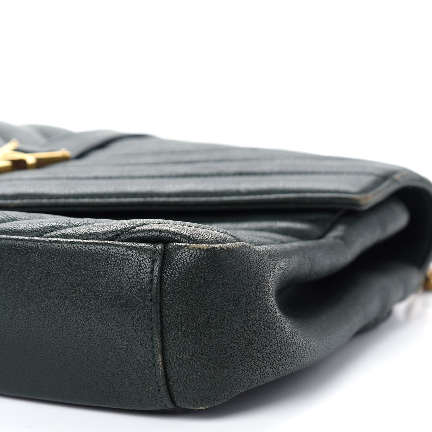 Sheepskin Matelasse Chevron Monogram Medium College Bag Dark Green