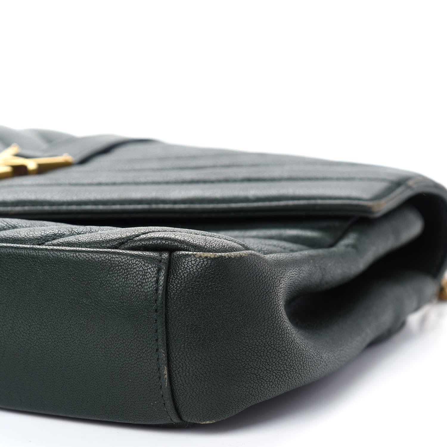 Saint Laurent Sheepskin Matelasse Chevron Monogram Medium College Bag Dark Green 8 of 13