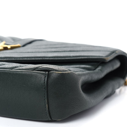 Saint Laurent Sheepskin Matelasse Chevron Monogram Medium College Bag Dark Green 8 of 13