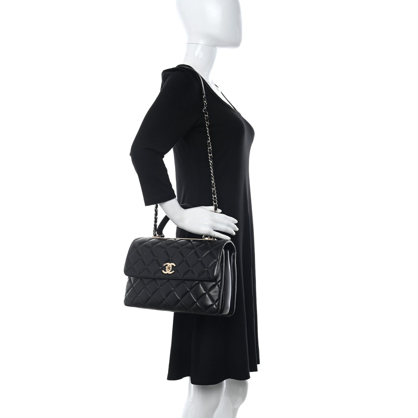 Lambskin Quilted Medium Trendy CC Flap Dual Handle Bag Black