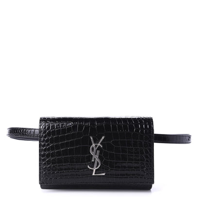 Saint Laurent Calfskin Crocodile Embossed Monogram Kate Belt Bag Black 1 of 10