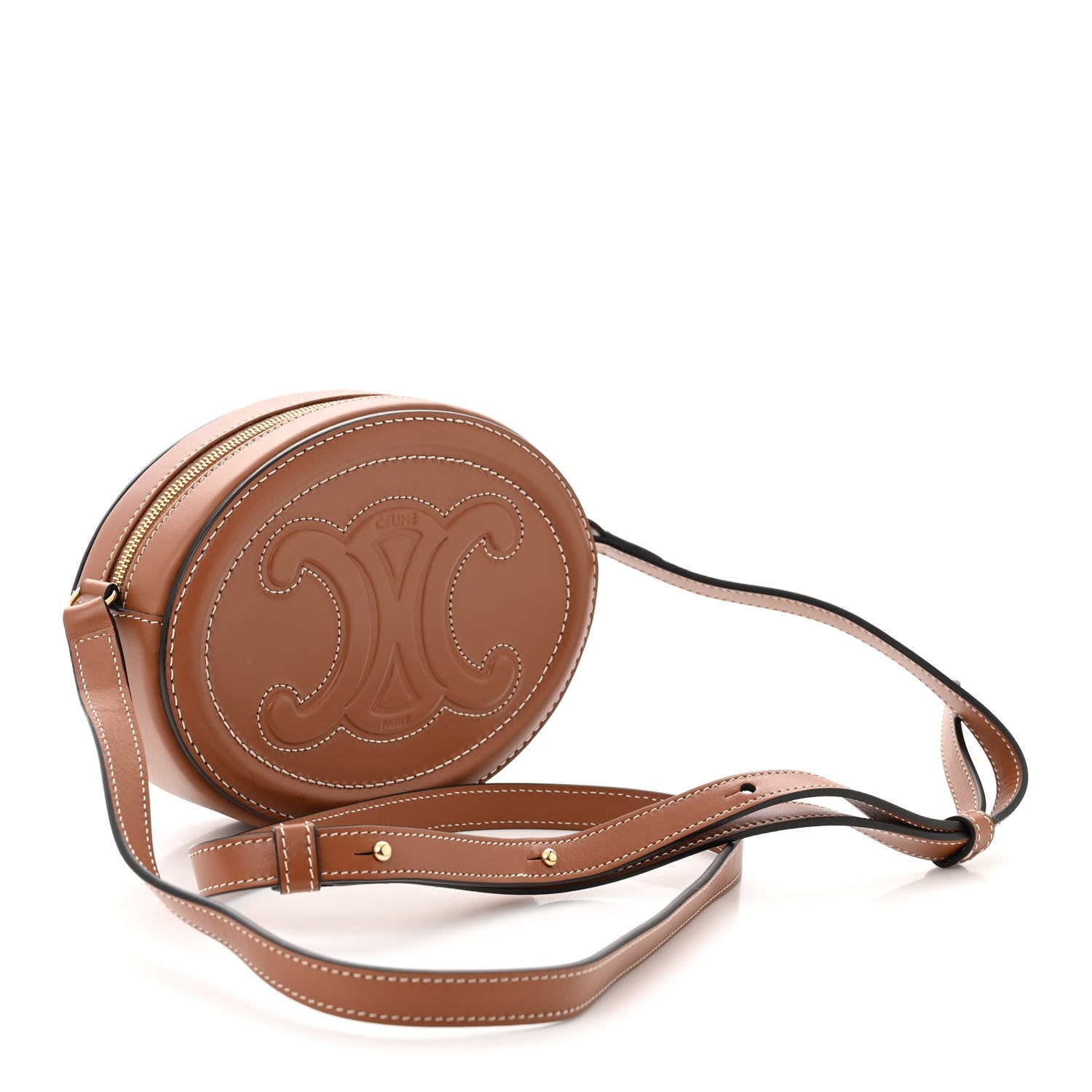 Celine Smooth Calfskin Cuir Small Triomphe Oval Crossbody Purse Tan 3 of 10