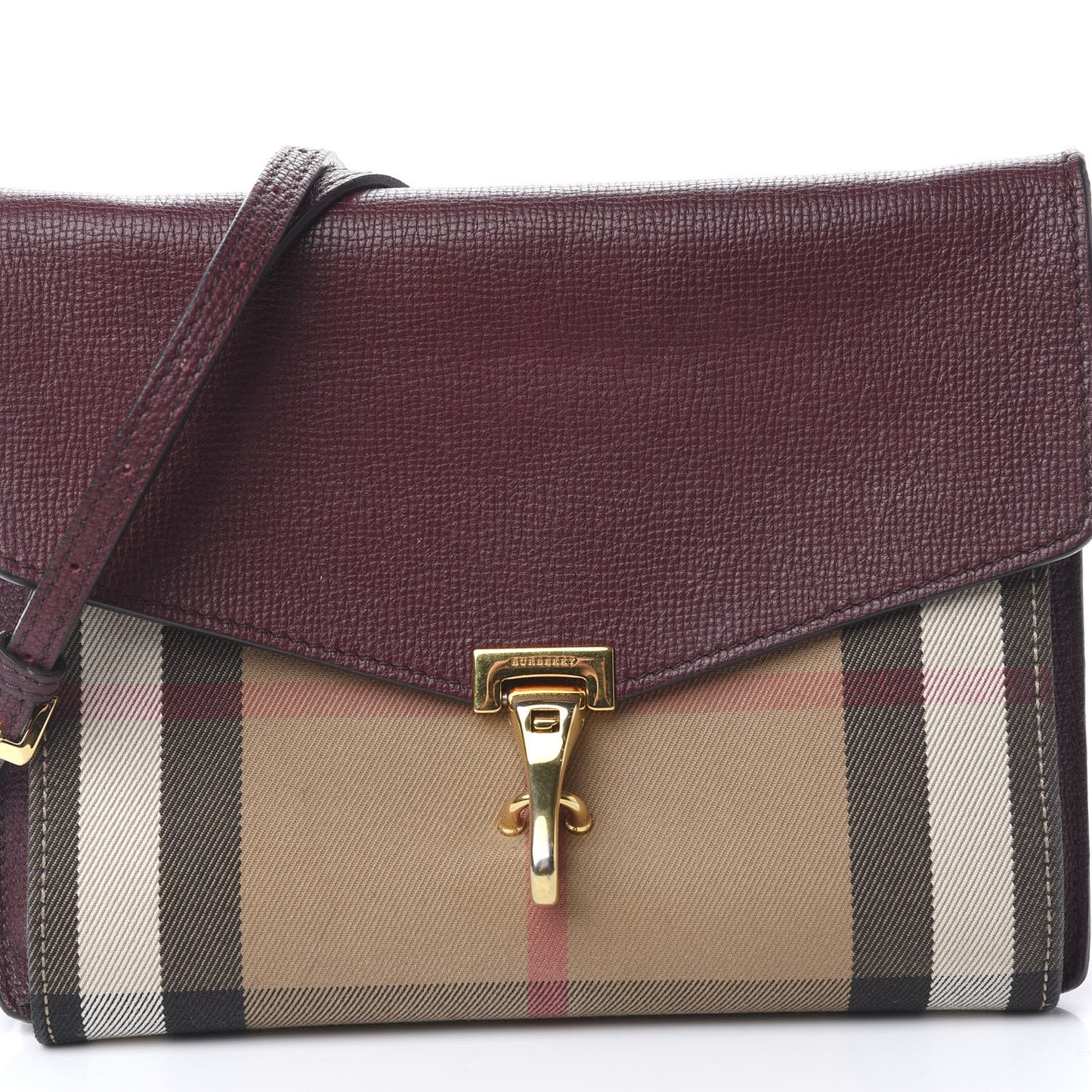 Derby Calfskin House Check Small Macken Crossbody Bag Mahogany Red