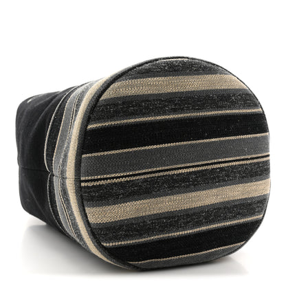 Chanel Striped Canvas Deauville Drawstring Backpack Black 7 of 19