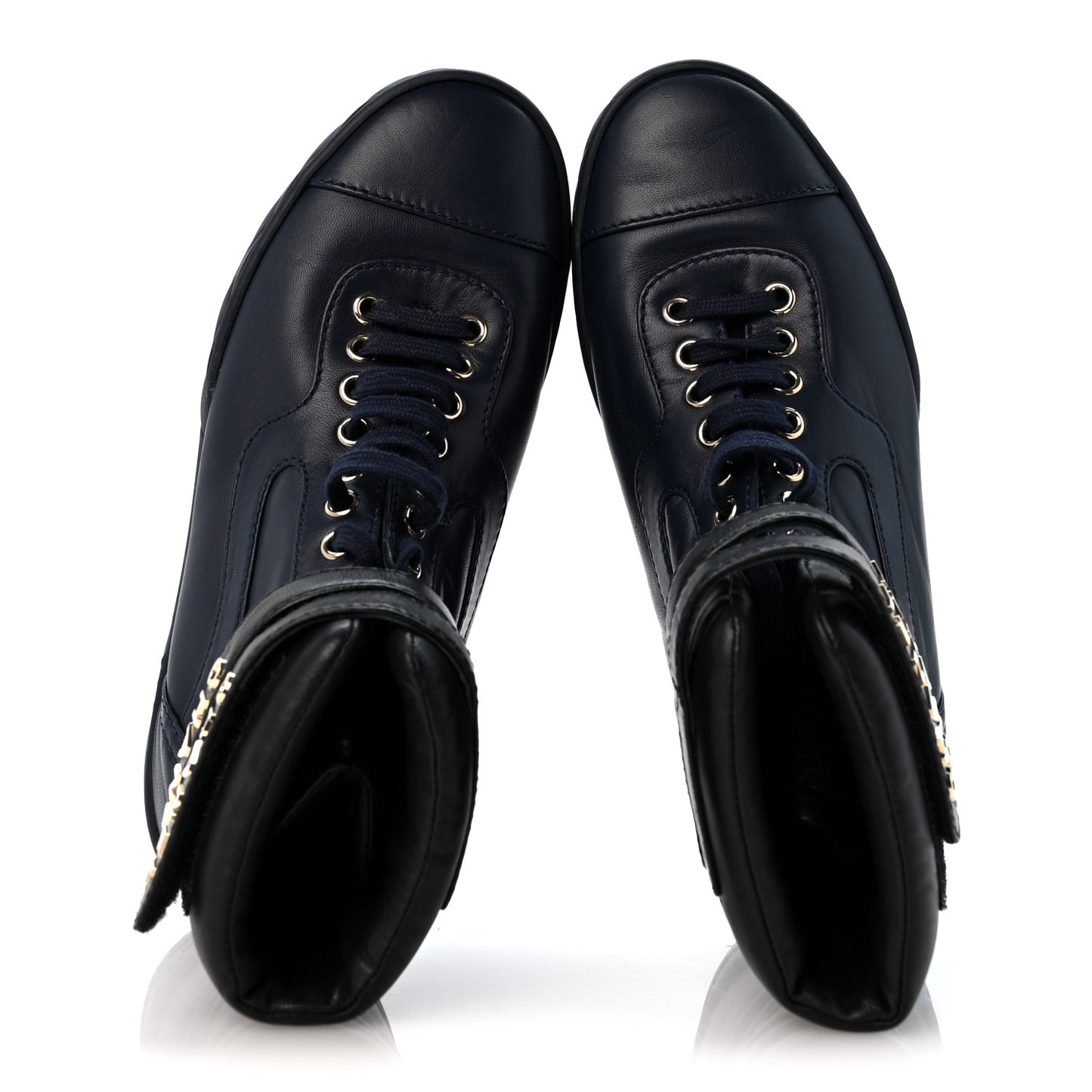 Lambskin Logo High Top Sneakers 36 Navy Black