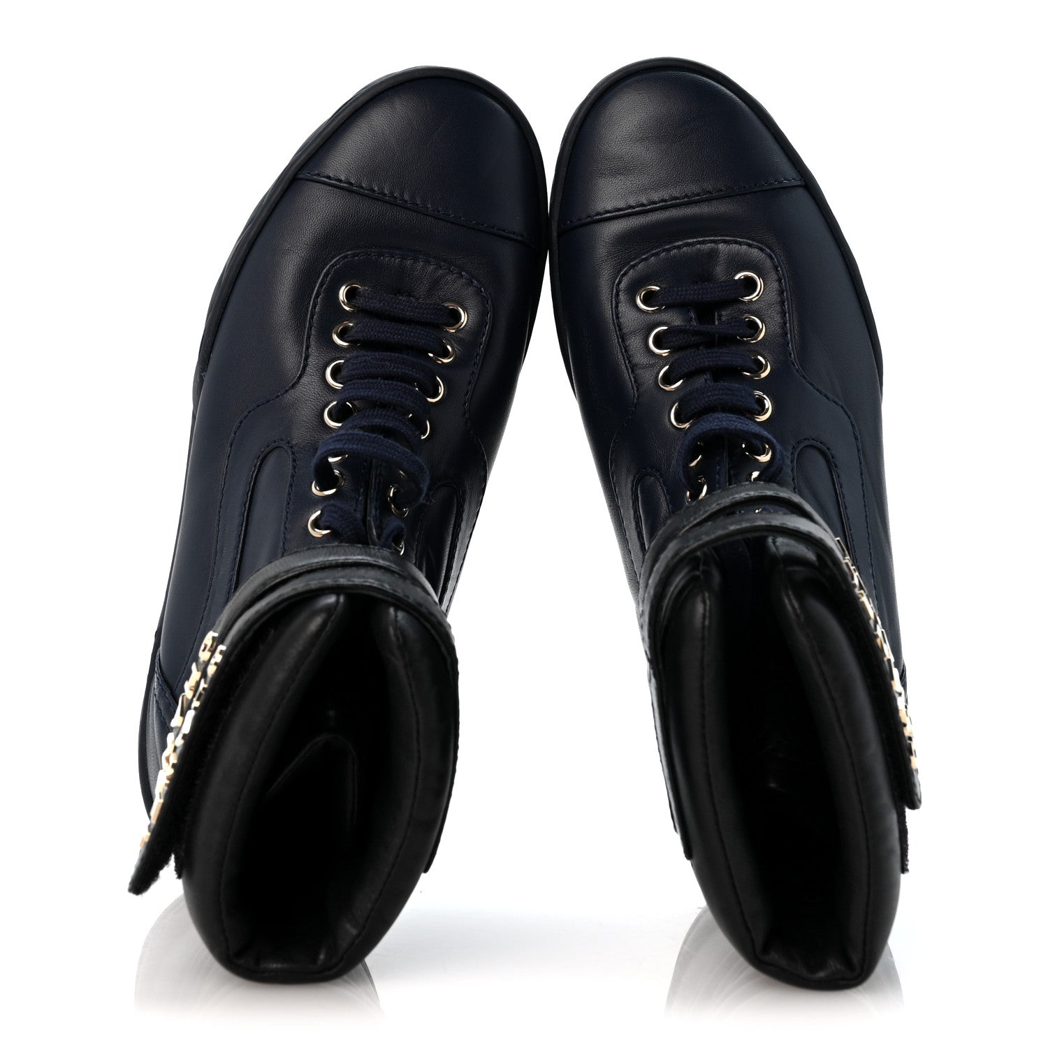 Chanel Lambskin Logo High Top Sneakers 36 Navy Black 2 of 11