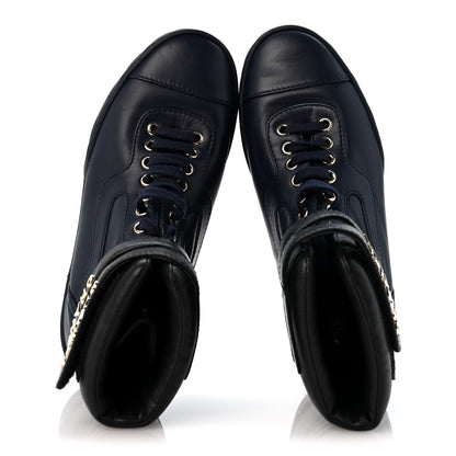 Chanel Lambskin Logo High Top Sneakers 36 Navy Black 2 of 11