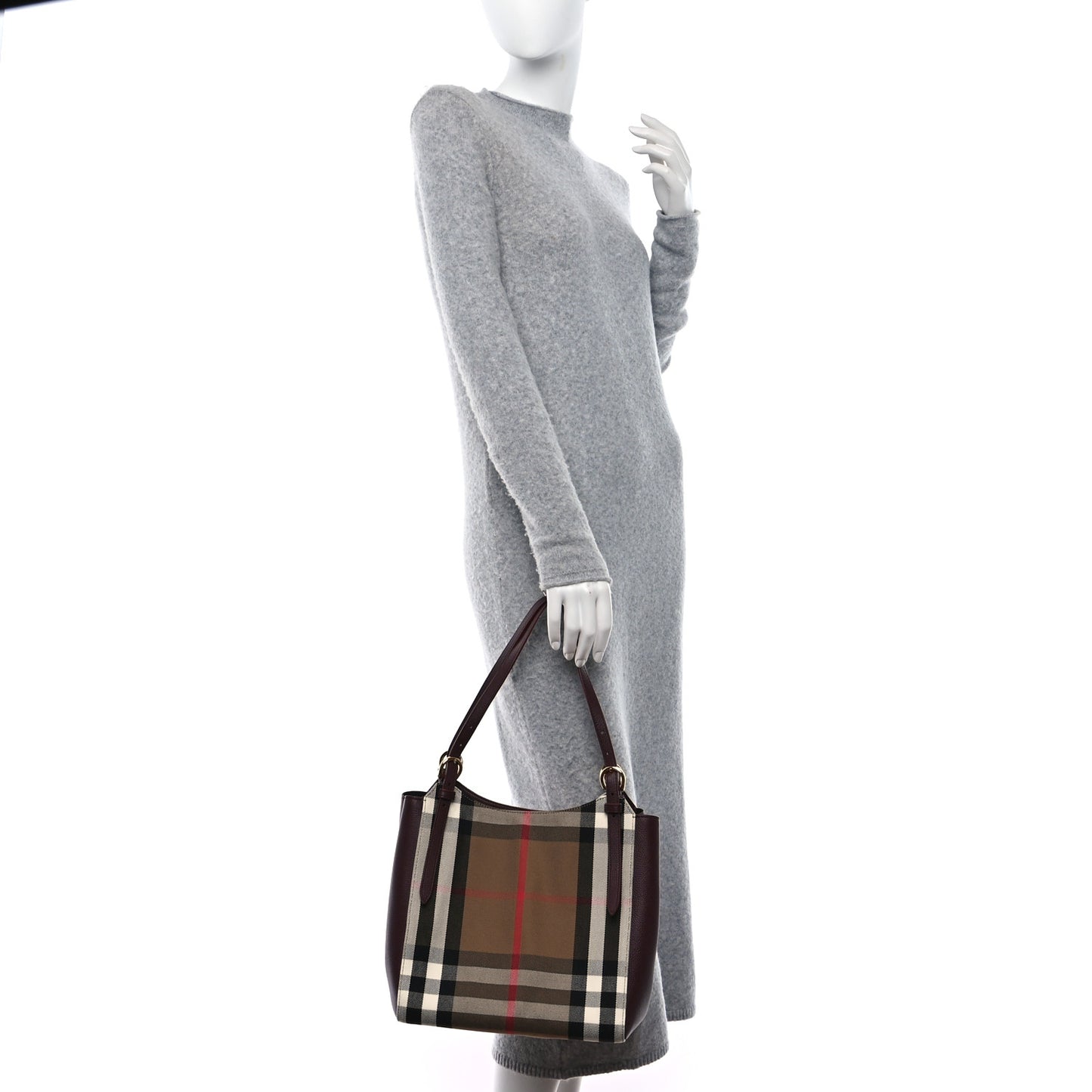House Check Grainy Calfskin Small Canterbury Tote Mahogany Red