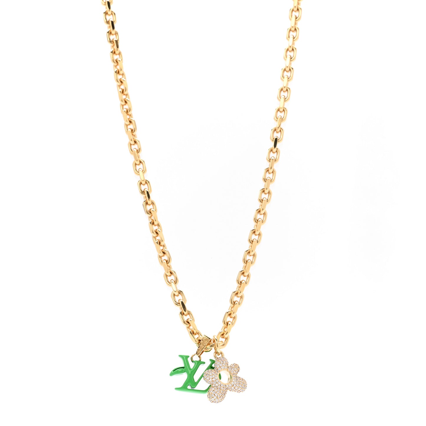 X TYLER THE CREATOR Lacquer Crystal Blooming Pendant Necklace Gold Green